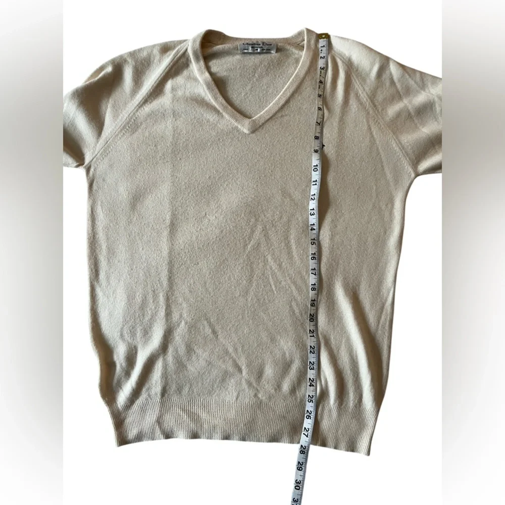 Vintage 80’s Christian Dior Monsieur Cream V-Neck Sweater, Size M